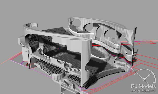 戲曲中心建筑模型的大小為1230mm X 830mm X 590mm ，歷時1個月制成。戲曲中心的外觀別樹一格，糅合了傳統(tǒng)與現(xiàn)代元素，整體屬于流線型設(shè)計，外觀如同舞臺簾幕一般。從建筑模型的設(shè)計中觀看，▲戲曲中心的結(jié)構(gòu)為流線外型和內(nèi)部空間， 呈現(xiàn)出「氣」的概念。。